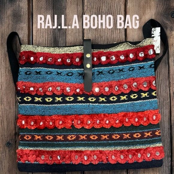 RAJ.L.A Bohemian Large Jacquard Crimson Multi Tote Bag - Picture 1 of 8